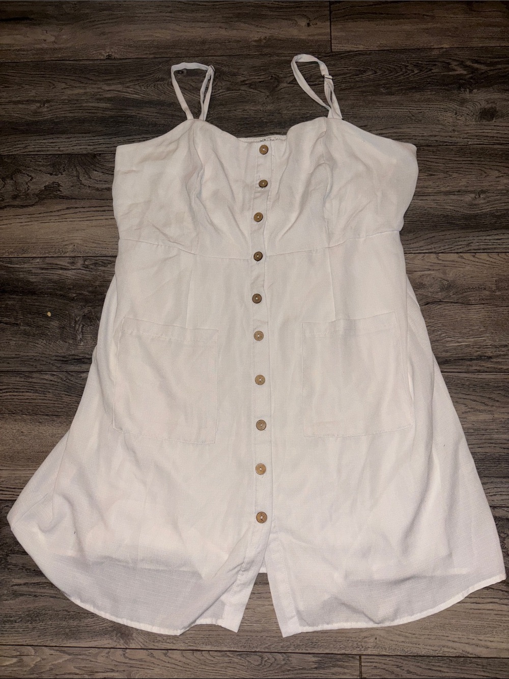 NAIF White Button-Front Spaghetti Strap Mini Dress